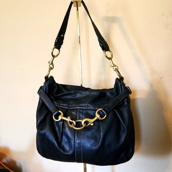 Coach Hampton Pleated Leather Shoulder Bag Chunky Brass Hardware